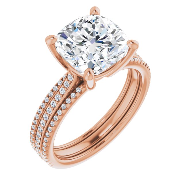 10K Rose Gold Customizable Cushion Cut Center with Wide Pavé Accented Band
