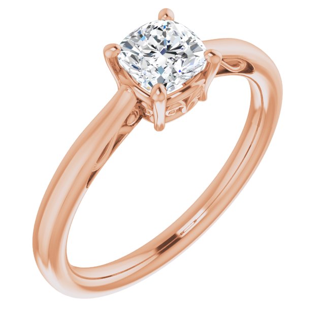 10K Rose Gold Customizable Cushion Cut Solitaire with 'Incomplete' Decorations