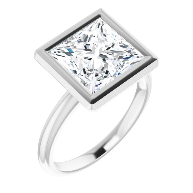 10K White Gold Customizable Bezel-set Princess/Square Cut Solitaire with Thin Band
