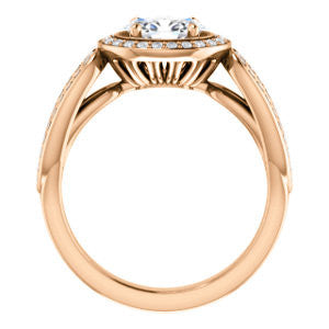CZ Wedding Set, featuring The Jordyn Elitza engagement ring (Customizable Halo-Style Oval Cut with Twisting Pavé Split-Shank)