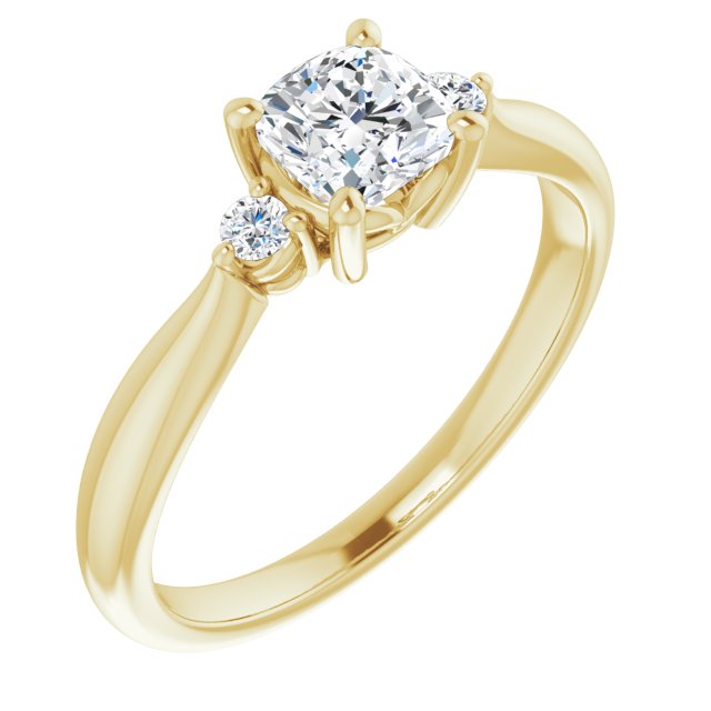 10K Yellow Gold Customizable 3-stone Cushion Cut Design with Twin Petite Round Accents