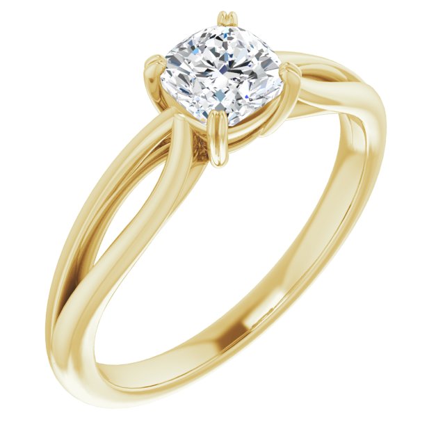 10K Yellow Gold Customizable Cushion Cut Solitaire with Wide-Split Band