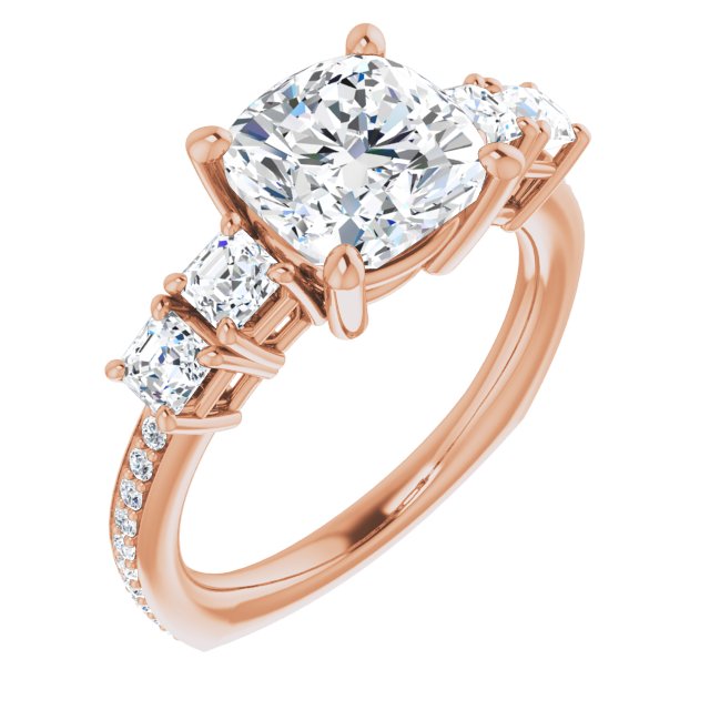 10K Rose Gold Customizable Cushion Cut 5-stone Style with Quad Cushion Accents plus Shared Prong Band