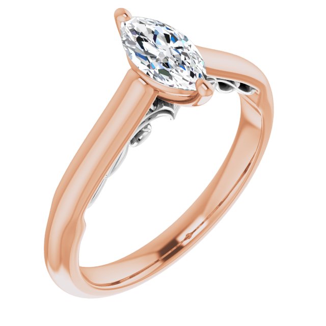 14K Rose & White Gold Customizable Marquise Cut Cathedral Solitaire with Two-Tone Option Decorative Trellis 'Down Under'