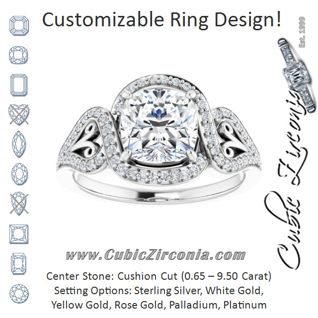 Cubic Zirconia Engagement Ring- The Alexis Rose (Customizable Cushion Cut Design with Bypass Halo and Split-Shared Prong Band)