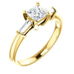 Cubic Zirconia Engagement Ring- The Monica (Customizable Princess Cut Center with Dual Tapered Baguettes)