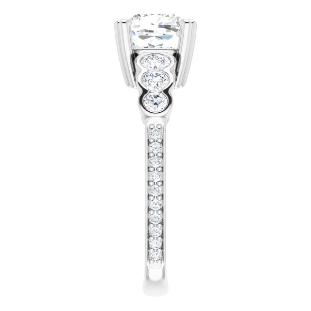 Cubic Zirconia Engagement Ring- The Jeanna (Customizable Cushion Cut 7-stone Style Enhanced with Bezel Accents and Shared Prong Band)