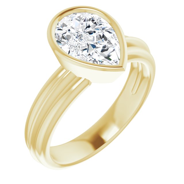 Cubic Zirconia Engagement Ring- The Aretha (Customizable Bezel-set Pear Cut Solitaire with Grooved Band)