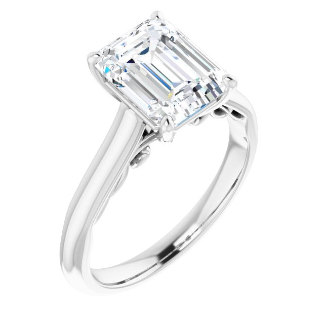 10K White Gold Customizable Emerald/Radiant Cut Cathedral Solitaire with Two-Tone Option Decorative Trellis 'Down Under'