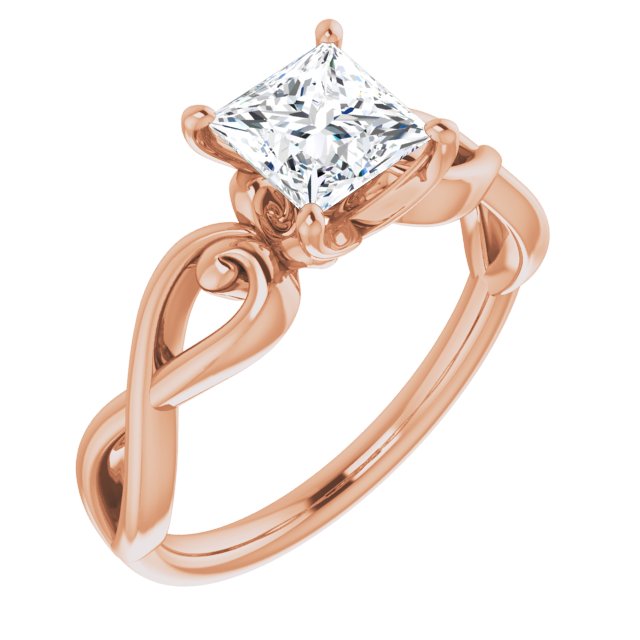 10K Rose Gold Customizable Princess/Square Cut Solitaire Design with Tapered Infinity-symbol Split-band
