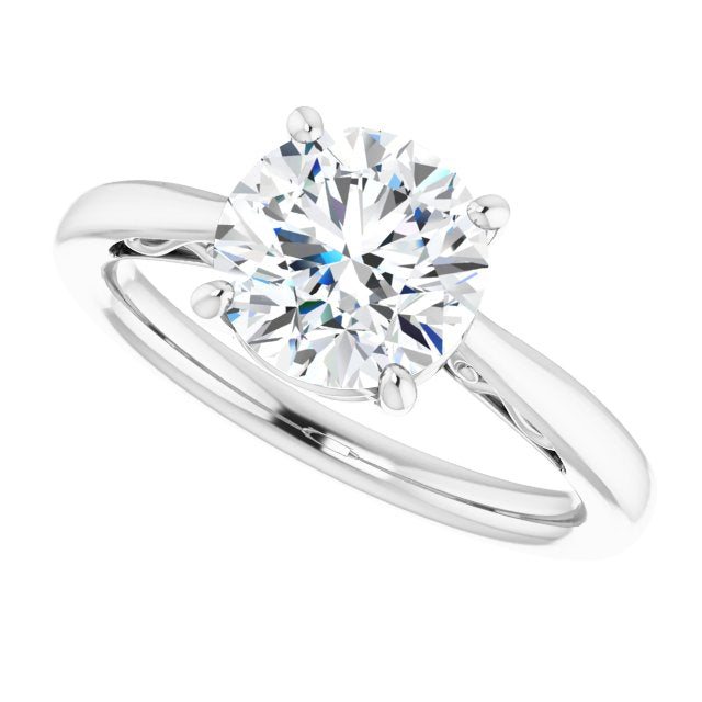 Cubic Zirconia Engagement Ring- The Abbey Ro (Customizable Round Cut Solitaire with 'Incomplete' Decorations)