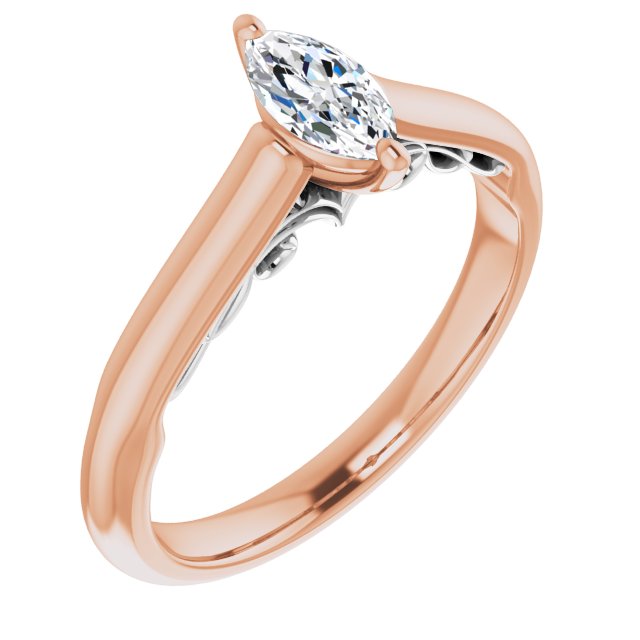 14K Rose & White Gold Customizable Marquise Cut Cathedral Solitaire with Two-Tone Option Decorative Trellis 'Down Under'