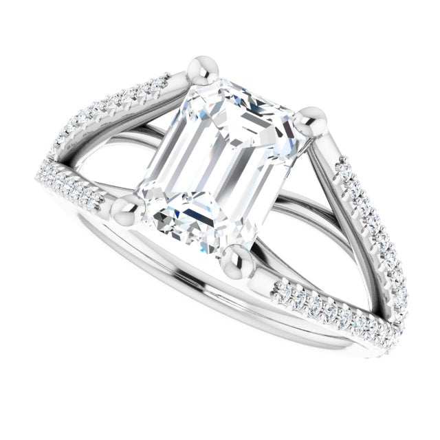 Cubic Zirconia Engagement Ring- The Addison (Customizable Cathedral-raised Emerald Cut Center with Exquisite Accented Split-band)