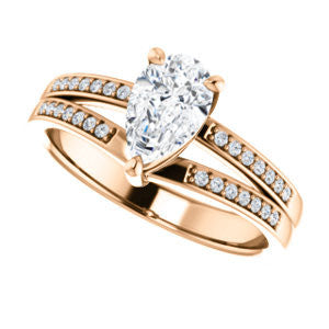 CZ Wedding Set, featuring The Lyla Ann engagement ring (Customizable Pear Cut Design with Wide Double-Pavé Band)