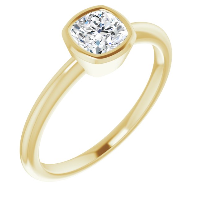 10K Yellow Gold Customizable Bezel-set Cushion Cut Solitaire with Thin Band