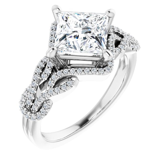 10K White Gold Customizable Princess/Square Cut Design with Intricate Over-Under-Around Pavé Accented Band