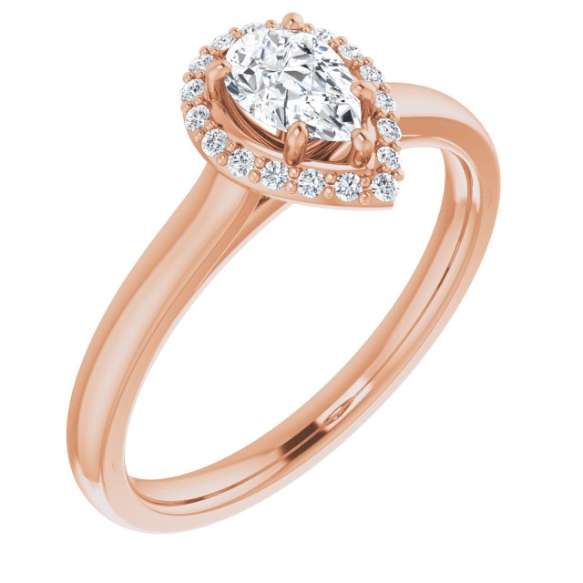 10K Rose Gold Customizable Halo-Styled Cathedral Pear Cut Design