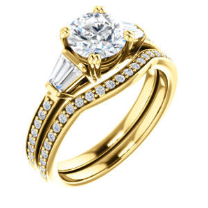 CZ Wedding Set, featuring The Hazel Rae engagement ring (Customizable Round Cut Design with Quad Baguette Accents and Pavé Band)