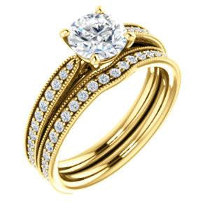CZ Wedding Set, featuring The Brooklynn engagement ring (Customizable Round Cut with Cathedral Setting and Milgrained Pavé Band)