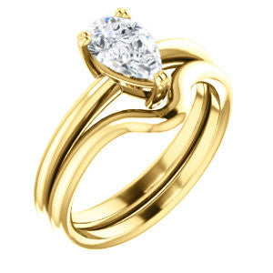CZ Wedding Set, featuring The Venusia engagement ring (Customizable Pear Cut Solitaire with Thin Band)