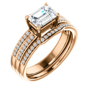 CZ Wedding Set, featuring The Lyla Ann engagement ring (Customizable Emerald Cut Design with Wide Double-Pavé Band)