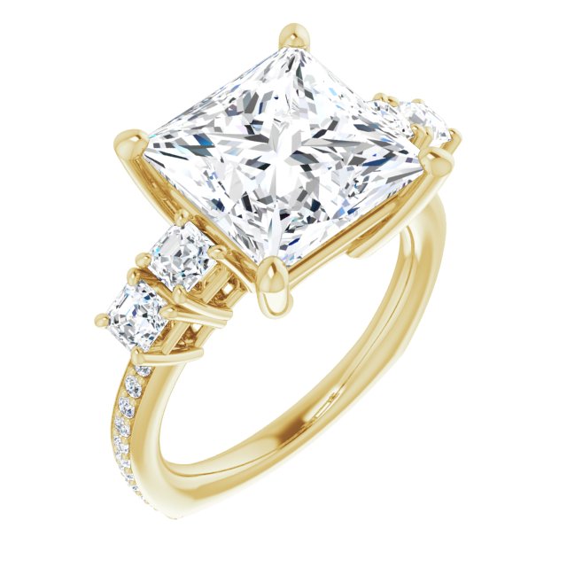 10K Yellow Gold Customizable Princess/Square Cut 5-stone Style with Quad Princess/Square Accents plus Shared Prong Band