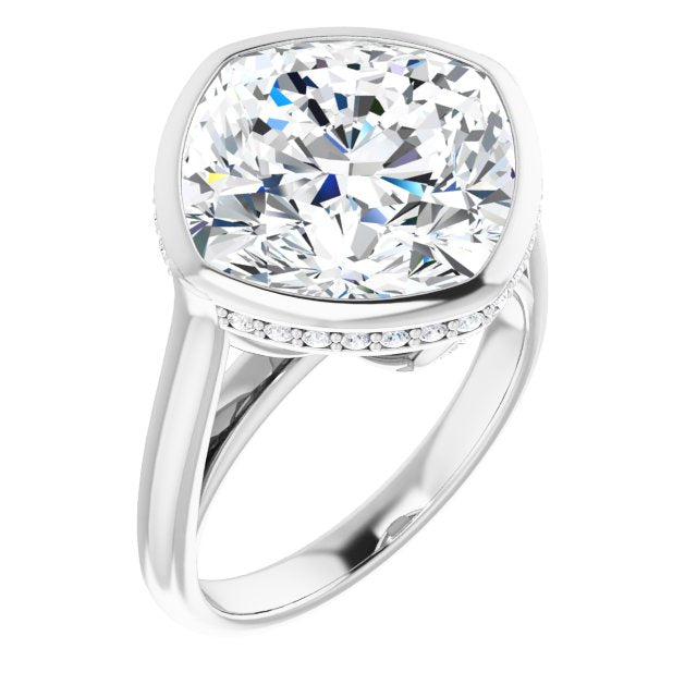 10K White Gold Customizable Cushion Cut Semi-Solitaire with Under-Halo and Peekaboo Cluster