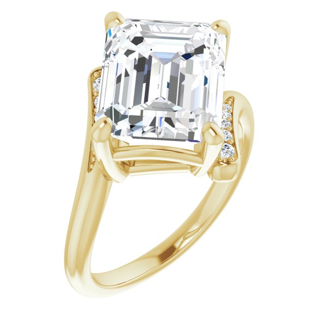10K Yellow Gold Customizable 11-stone Emerald/Radiant Cut Design with Bypass Channel Accents