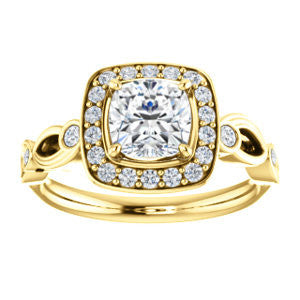 CZ Wedding Set, featuring The Madison engagement ring (Customizable Cushion Cut Design with Halo and Bezel-Accented Infinity-inspired Split Band)