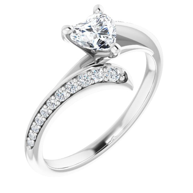 10K White Gold Customizable Heart Cut Style with Artisan Bypass and Shared Prong Band
