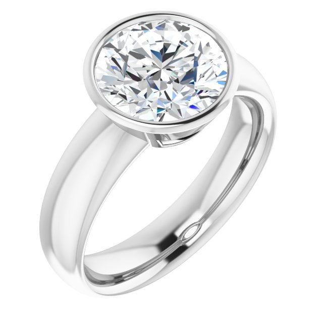 18K White Gold Customizable Bezel-set Round Cut Solitaire with Wide Band