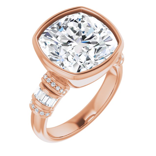 10K Rose Gold Customizable Bezel-set Cushion Cut Setting with Wide Sleeve-Accented Band