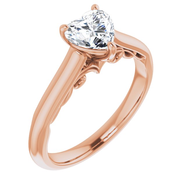 10K Rose Gold Customizable Heart Cut Cathedral Solitaire with Two-Tone Option Decorative Trellis 'Down Under'