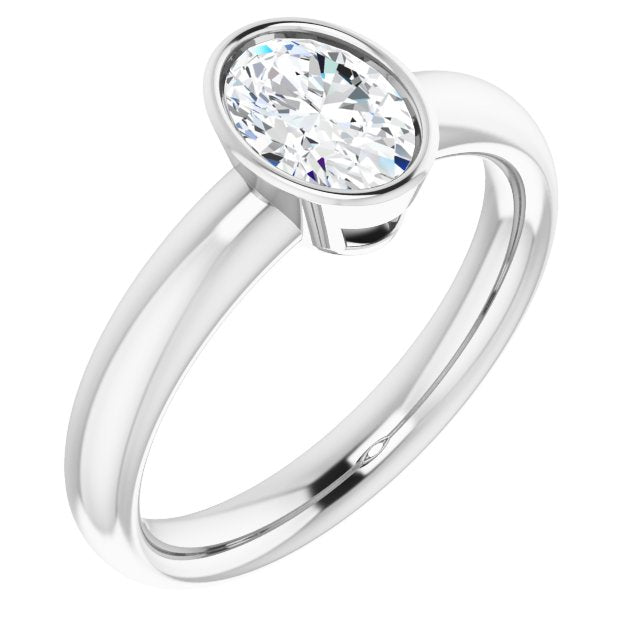 10K White Gold Customizable Bezel-set Oval Cut Solitaire with Wide Band