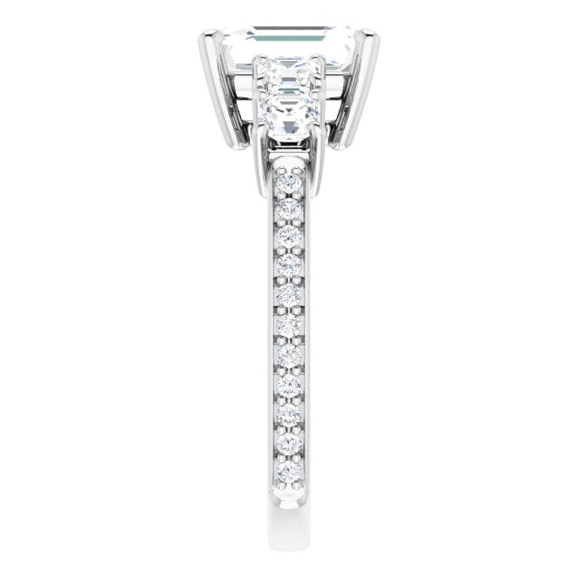 Cubic Zirconia Engagement Ring- The Harmony (Customizable Emerald Cut 5-stone Style with Quad Emerald Accents plus Shared Prong Band)