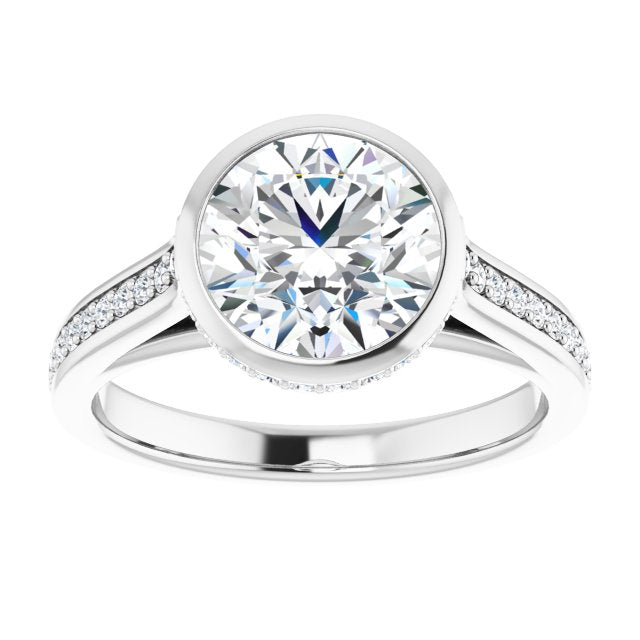 Cubic Zirconia Engagement Ring- The Jada (Customizable Cathedral-Bezel Round Cut Design with Under Halo and Shared Prong Band)