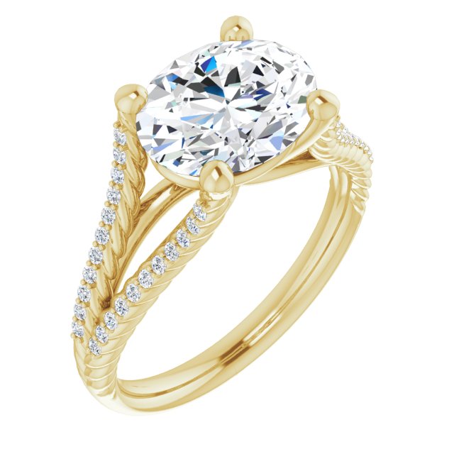 10K Yellow Gold Customizable Oval Cut Style with Split Band and Rope-Pavé