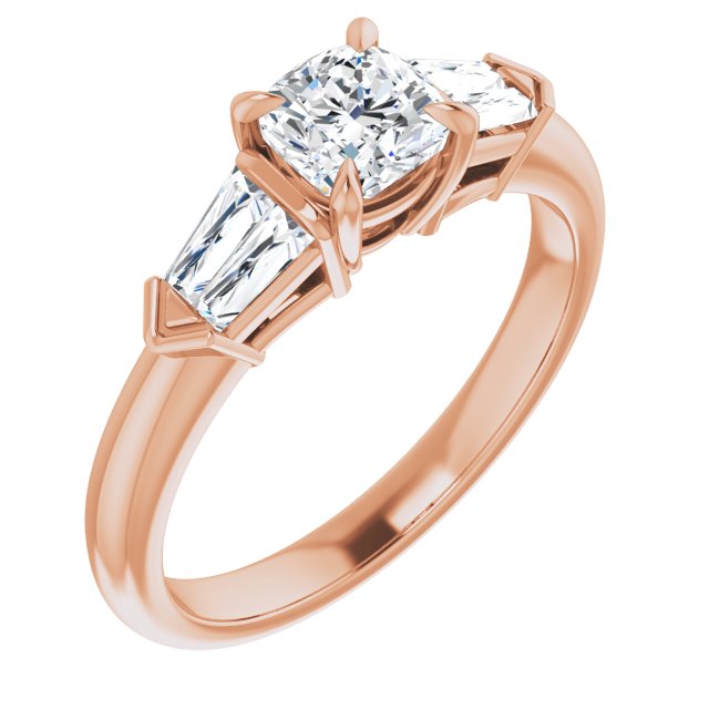 10K Rose Gold Customizable 5-stone Design with Cushion Cut Center and Quad Baguettes