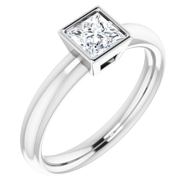 10K White Gold Customizable Bezel-set Princess/Square Cut Solitaire with Wide Band