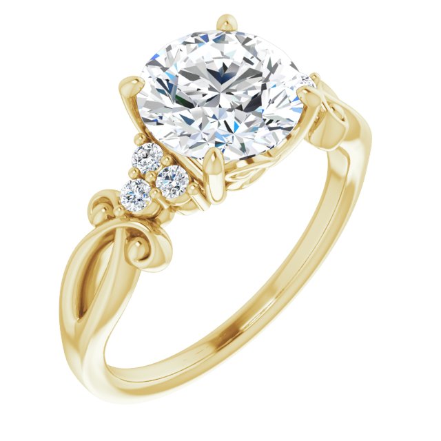14K Yellow Gold Customizable 7-stone Round Cut Design with Tri-Cluster Accents and Teardrop Fleur-de-lis Motif