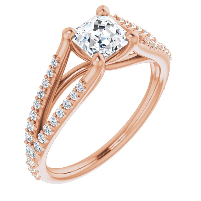 10K Rose Gold Customizable Cathedral-raised Asscher Cut Center with Exquisite Accented Split-band