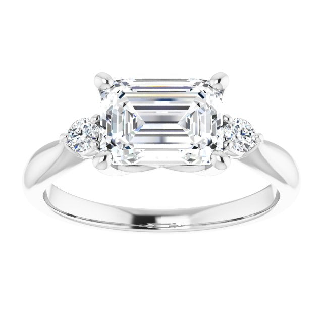 Cubic Zirconia Engagement Ring- The Amariah (Customizable 3-stone Emerald Cut Design with Twin Petite Round Accents)