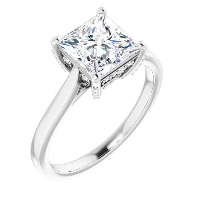 10K White Gold Customizable Cathedral-Raised Princess/Square Cut Style with Prong Accents Enhancement
