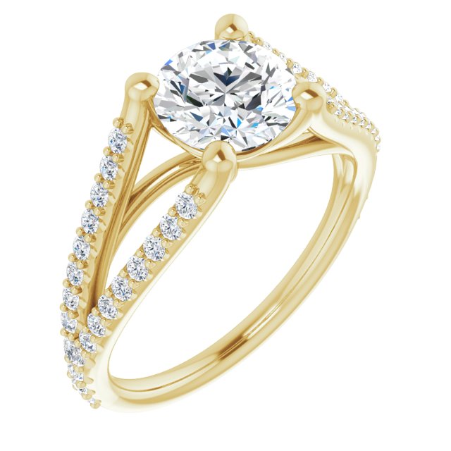 10K Yellow Gold Customizable Cathedral-raised Round Cut Center with Exquisite Accented Split-band