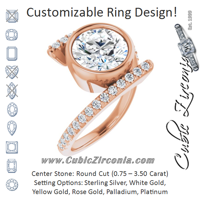 Bezel-set Round Cut Cubic Zirconia Engagement Ring with Bypass