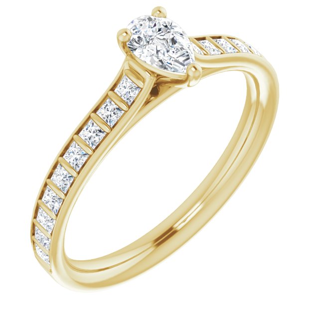 10K Yellow Gold Customizable Pear Cut Style with Princess Channel Bar Setting