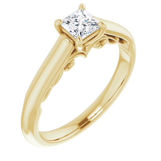 10K Yellow Gold Customizable Princess/Square Cut Cathedral Solitaire with Two-Tone Option Decorative Trellis 'Down Under'