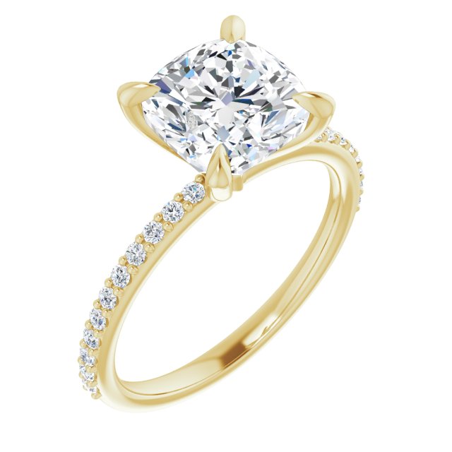10K Yellow Gold Customizable Cushion Cut Style with Delicate Pavé Band