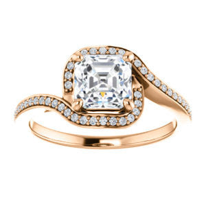 Cubic Zirconia Engagement Ring- The Annalisa (Customizable Asscher Cut Bypass with Twisting Pavé Band)