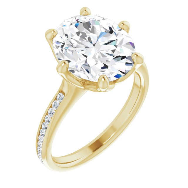 10K Yellow Gold Customizable 6-prong Oval Cut Design with Round Channel Accents